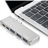 USB C Adapter, USB C Hub with a 50Gbs Thunderbolt 3 Port, a Pass Through Charging Port and 3 USB Ports for New 13" &15" MacBook Pro 2016 and 2017(Double Plugs Silver)