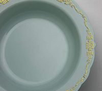 60 Pcs Disposable Plastic Bowls | Victorian Design Premium Disposable Bowls | 12 oz. Bowl Robin Blue & Gold China Like Plastic Bowls For Parties & Weddings
