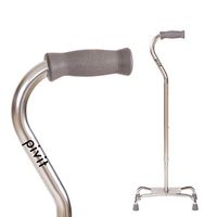 Pivit Lightweight Adjustable Quad Cane | Large Base Walking Stick for Men & Women | Comfortable Right Left Staff Hand Grip for Stability Support | 4 Tip Four Prong Sturdy Aluminum Travel Aid (Silver)