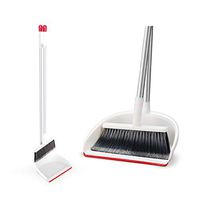CLEANHOME Broom and Dustpan, Ecofriendly Long Handle Broom Dustpan Set for Home Kitchen Classroom Office Indoor Cleanning,White &Red