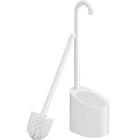 Aplus Toilet Bowl Brush Set Stand Scrubber and Holder Curving Grip Canddy Modern Design for Bathroom Cleaning Long Slim Handle Bristles Wand Toilet Cleaner Compact Size Saving Room ABS Plastic White