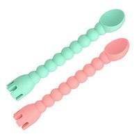 Cute Silicone Baby Spoon Fork 2-in-1 Self-Feeding Baby Spoon Tools Kitchen 2Pcs