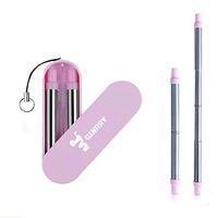 GINRRY Reusable Straws Telescopic Metal Travel Straws Portable Collapsible Steel Metal Straw with Carrying Case & Cleaning Brush(Pink)
