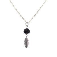 GloryMM Retro Feather Pendant Necklace with Aromatherapy Essential Oil Scent Diffuser Stone Beads for Women Girls,Silver