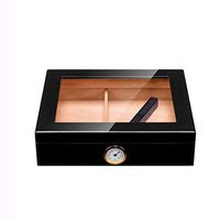 Kylin-u Quality Brown Leather Handmade 35 Cigar Humidor,Desktop Cedar Wood Lined Cigar Storage Box with Transparent Cover