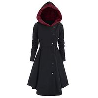 CHIDY Womens Single Breasted Fleece Hooded Long Sleeve Solid Trench Coat Slim Asymmetrical Hem Long Coat(XXX-Large,Black)