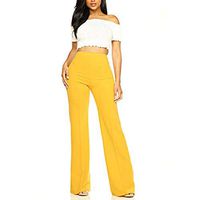 Gocheaper Women's High Waist Fashion Solid Loose Wide Long Trousers Flowing Palazzo Pants(Yellow,XXL)