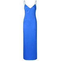 Jentouzz Women Ladies Sexy Silk V Neck Sleeveless Split Nightdress Long Dress(M,Blue)