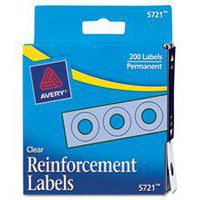 Dispenser Pack Hole Reinforcements, 1/4'' Diameter, Clear, 200/Pack, Total 24 PK, Sold as 1 Carton