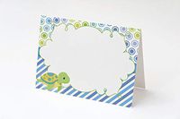 30 Folded Blank Greeting Cards Blue Green Yellow Polka Dots Stripes Lines Turtle Design Birthday Baby Shower + 30 White Envelopes