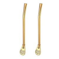 wuliLINL Bombilla Yerba Mate Straws, 2 Pack Filter Straw Spoon for Drinking Tea, Reusable Colorful Tea Coffee Cocktail Stainless Steel Bent Smooth Flow Drinking Stir Filter Spoon Straws
