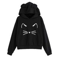 HNTDG Womens Long Sleeve Printed Crewneck Pullover Hoodie Casual Sweatshirt Tops Black