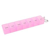 Saim Plastic Rectangle 7 Compartments Weekly Medicine Pill Box w Ball Chain (Pink)