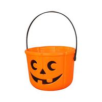 Ochine Pumpkin Face Plastic Bucket With Handle Halloween Trick Or Treat Candy Holder Basket Trick or Treat Props Halloween Kids Game