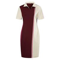 ☀️EDC 2019 Women's Sports College Style Patchwork Dresses Casual Polo Neck Stand Knee-Length Slimming Short Mini Dress (Wine, XL)