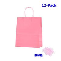 Anleolife 12 Small Kraft Paper Kids Gift Bags, Assorted Goody Tote Loot Set for Party Favor Supplies on Boys/Girls Birthday, Baby Showers, Retails Shopping Restaurant Takeout, Store Owner (Pink)