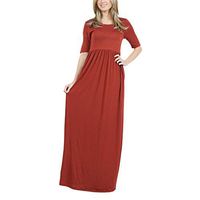 JQjian Fashion Women Solid O-Neck Half Sleeve Party Dress Draped Empire Waist Two Pocket Maxi Dress (M, Red)