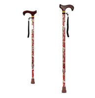 WESEAZON Telescopic Cane Outdoor Anti-Skid Cane Aluminum Alloy Walking Stick Multifunctional Crutch red Telescopic Rod Wooden Handle Adjustable Height 70~93cm