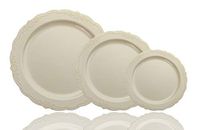 60 Pcs Disposable Plastic Plates | Victorian Design Premium Disposable Plates | 7.5 inch. Cream China Like Plastic Plates For Parties & Weddings