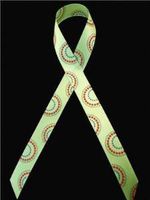 Tanday #9517 Red&Blue Circles on Apple Green Satin Ribbon 5/8”x25 yards.