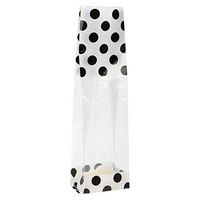 Printed Cello Gusset Bags, White with Black Polka Dots | 100 Count | Size: 2 5/8" x 1 7/8" x 10 3/4" | Heat Sealable Durable Food Storage, Gift Bags for Birthdays, Candy, Snacks | 1.6 Mil | G2WB﻿