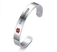 PACEMAKER Stainless Steel Medical Alert ID Bracelet SOS Cuff Bangle for Women Grils,7.7"