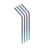 Eco Friendly Stainless Steel Metal Drinking Straw Reusable Silver Iridescent (Iridescent Bendy - 4 Straws)