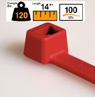 BuyCableTies 14" Light to Heavy Duty Indoor Cable Ties - 120 lb Rated - Made in USA - Red - 100 per bag