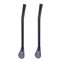 HP95 Pack of 2 Stainless Steel Yerba Mate Tea Gourd Bombilla Straws - Reusable Filtered Bent Drinking Straw with Spoons (Black)