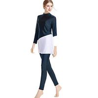Gojendy Women Splicing Bathing Suit for Muslin Long Sleeve Swimwear Swimsuit Beachwear (XXL, Navy)