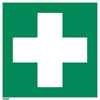 First aid Sticker, photoluminescent Vinyl 6 x 6 inches Rescue Sign, ISO 7010 [E003], Pack of 1