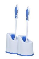 Toilet Brush and Holder (2 Pack) Toilet Bowl Cleaner Brush with Scrubbing Wand, Under Rim Lip Brush and Storage Caddy for Easy Bathroom Cleaning. by Superio (White/Blue)