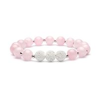 Bivei Aromatherapy Lava Stone Essential Oil Diffuser Bracelet Semi Precious Gemstone Round Beads Crystal Bracelet(Rose Quartz)