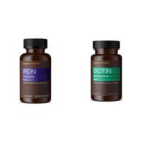 Amazon Elements Iron 18mg, Vegan, 195 Capsules, 6 Month Supply & Biotin 5000 mcg, Vegan, 130 Capsules (4 Month Supply)