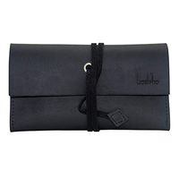 Boshiho Genuine Leather Roll Up Tobacco Pouch with Rolling Tip Paper Holder Slot (Black (S))