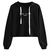 Women's Long Sleeve Hoodie Sweatshirt,Ladies Casual Drawstring Letter Printed Solid O-Neck Blouse Tops