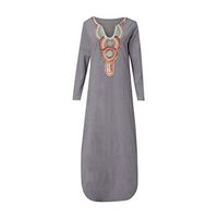 LISTHA Henley V Neck Maxi Dresses Women Long Sleeve Cotton Linen Baggy Dress