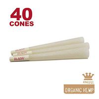 RAW 40 Organic King Size Hemp Cones - W Gallery Box - 109mm Pre Rolled Cones, 26mm Filter Tips, Pure Natural Unbleached Unrefined Rolling Papers, Bulk Pack Bundle, Compare Elements 110mm KS