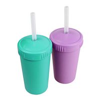 Re-Play Made in USA 2pk Straw Cups with Reusable Silicone Straw in Aqua and Purple | Made from Eco Friendly Heavyweight Recycled Milk Jugs - virtually Indestructible!