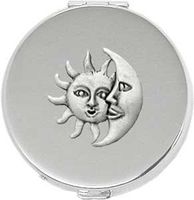 'Sun & Moon' Round Silver Pill Box/Compact Travel Case (Gift Box Edition)