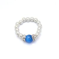 White Magnetic Therapy Beads with Dark Blue Cat's Eye (Small Ring Size 6-7)