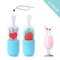 Foldable Reusable Straws with Case, Collapsible Silicone Straw BPA Free, Turtle Straws Keychain for 30oz Smoothie/Cocktail - 2 Pack(Green/Grey)