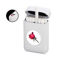Cigarette Case with Lighter Cigarettes Box King Size Portable Full Pack 20pcs Regular Size Cigarettes 2 in 1 USB Lighters Rechargeable Flameless Windproof Electric Lighter(White-Rose with Lighter)