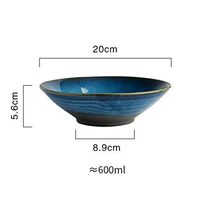 Bowl Japanese Style Ceramic Soup Bowl Personality Blue Ramen Bowl Creative Fruit Salad Bowl Large Mouth Shallow Bowl Gradient Tableware Household tableware, retro bowl