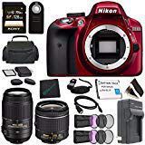Nikon D3300 DSLR Camera with AF-P 18-55mm VR Lens (Red) 1533 + Nikon AF-S DX NIKKOR 55-300mm f/4.5-5.6G ED VR Lens + Rechargable Li-Ion Battery + Charger + Sony 128GB Card + HDMI Cable + Remote Bundle