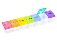 Portable Pill Case/Dispenser,Weekly Pill Organizer,Spring Assisted Open Design Pill Container to Hold Pill/Vitamins/Supplements/Medication Fish Oil Compartments Container Rainbow