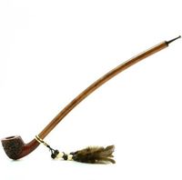Extra Long Churchwarden Tobacco Pipe 14" - with Indian Spirit Feathers & Beads - Hand Made