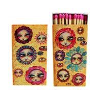 Decorative Matches, (Set of 3 Match Boxes) Long Wooden Matches,Strike Strip on Side of Box- Colored Match Tips- Candle and Fireplace Wooden Matches 4.375" x 2.35" x .75" (Flower Faces)
