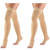Truform Compression 20-30 mmHg Thigh High Open Toe Dot Top Stockings Beige, Large, 2 Count