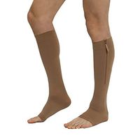 Toeless Compression Socks Women Men with Zipper 20-30mmHg Open Toe Knee High Support Stockings Hose Sleeves Graduated Athletic Medical Fit for Running Flight Nurses (Beige L)